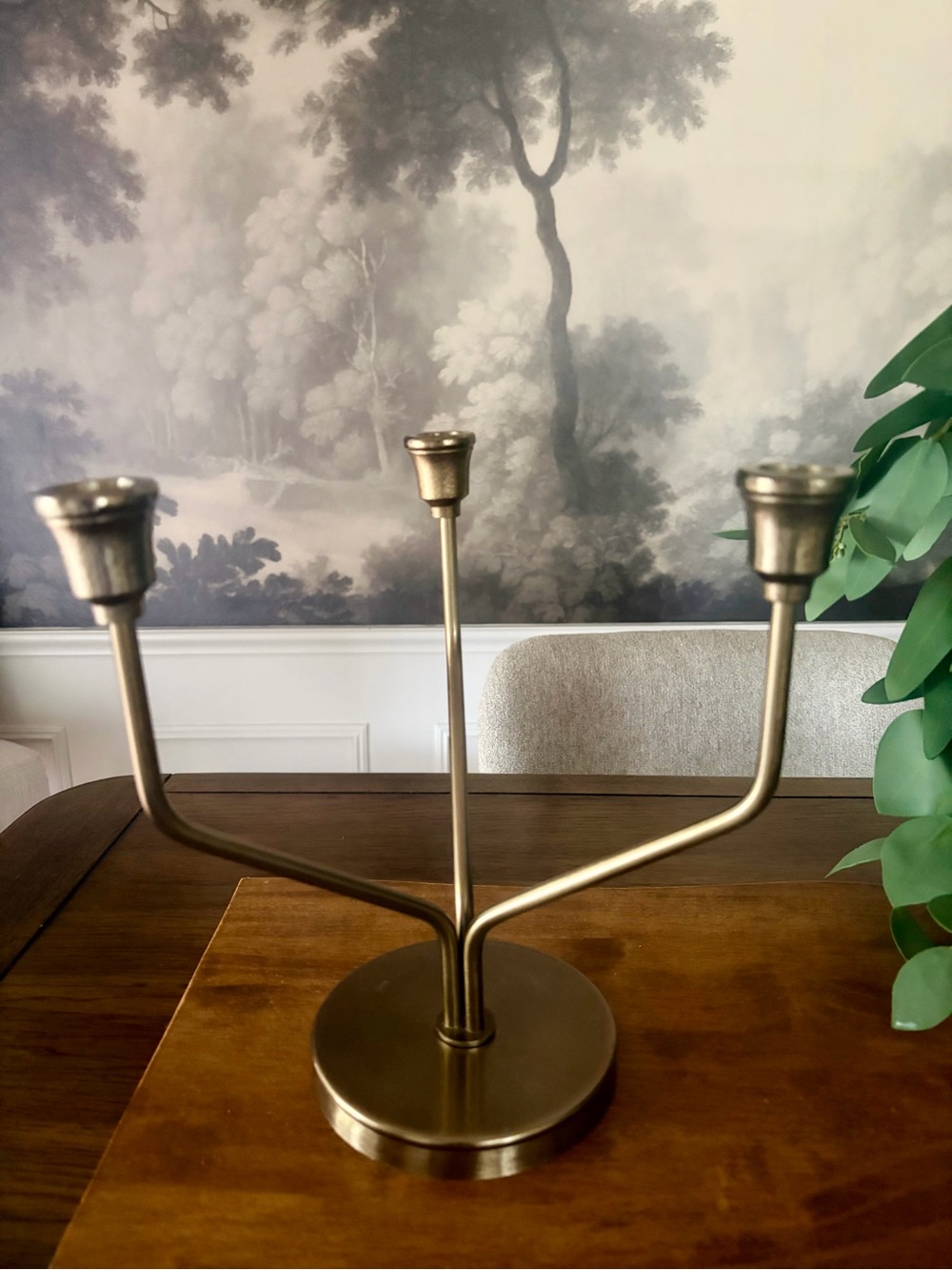 Hearth & Hand with Magnolia 3-Tier Metal Taper Candelabra Antique Brass 9.5"
